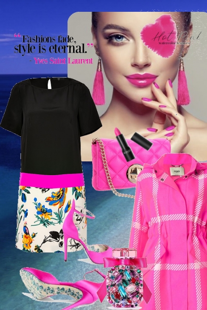 Kjole og rutet kåpe i rosa- Modekombination