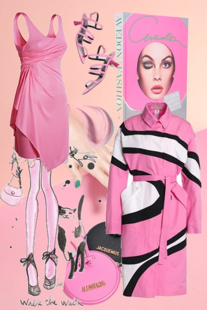 Rosa kjole og rosa kåpe med striper- Combinaciónde moda