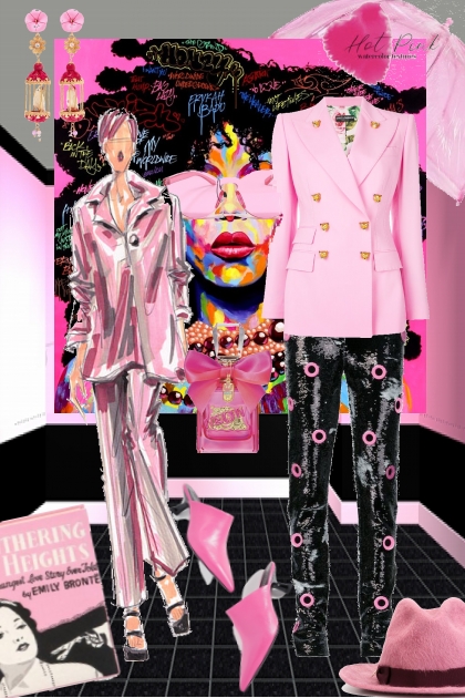 Sort-rosa bukse og rosa jakke- Combinaciónde moda