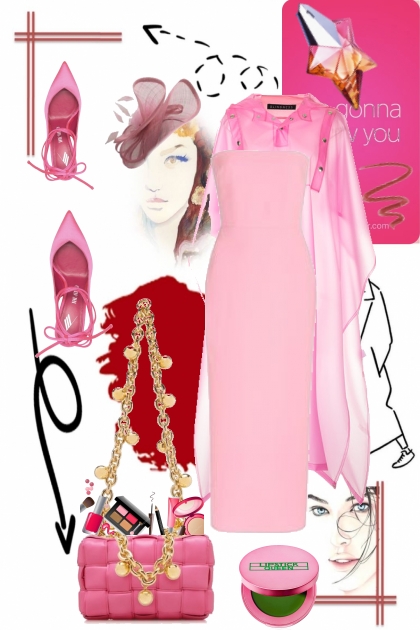 Rosa kjole og regnkåpe- Modna kombinacija