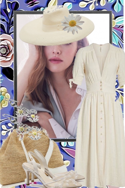 Hvit sommerkjole med hatt