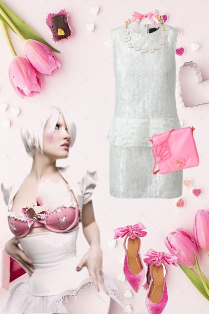 Hvit kjole og rosa veske - combinação de moda