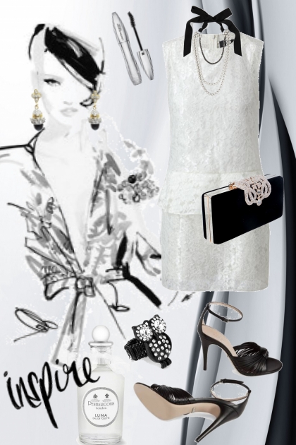 Hvit kjole og sorte smykker- combinação de moda
