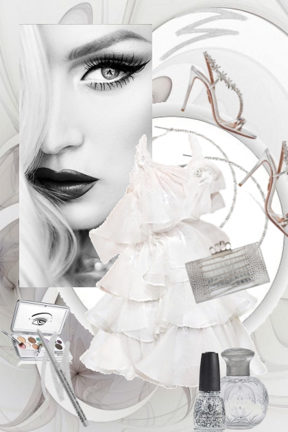 Hvit kjole og sølvsko - combinação de moda