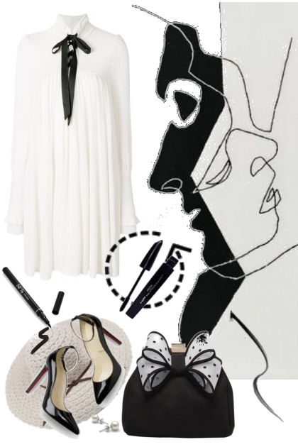 Hvit kjole med sløyfe i halsen- コーディネート