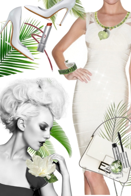 Hvit kjole og grønne smykker- Modna kombinacija
