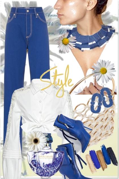 Mørk blå bukse og hvit skjorte- Combinazione di moda
