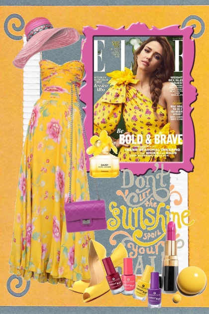 Gul kjole med lilla blomster 2- Модное сочетание
