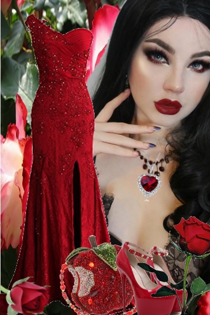 Rød kjole og rødt tilbehør- Модное сочетание
