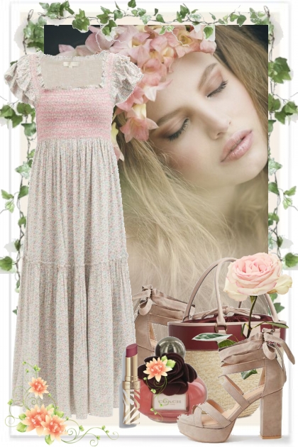 Grå kjole med rosa liv- Modna kombinacija