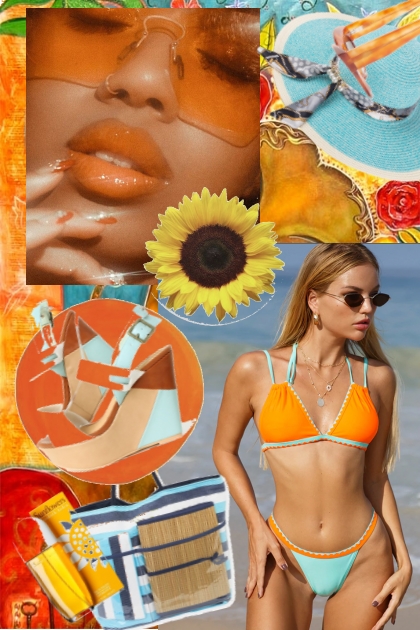 Lys blå/oransje bikini- Fashion set