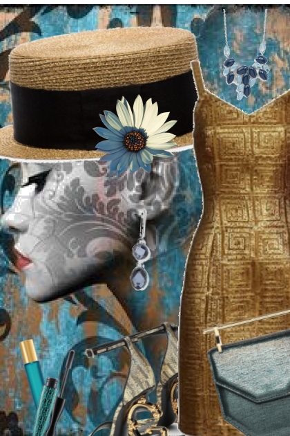 Gullkjole og hatt - Modekombination