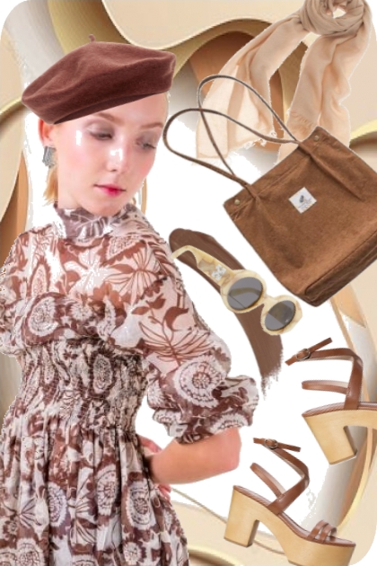 Kjole med brunt mønster- Combinaciónde moda