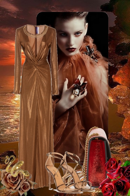 Metallic kjole og rød veske- Modna kombinacija