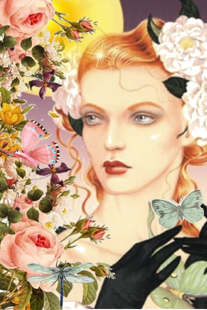 Dame med roser og sommerfugler- Fashion set