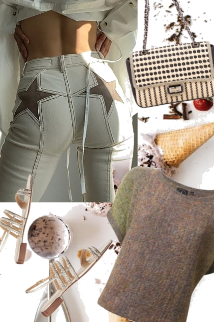 Hvite jeans og brun topp- Модное сочетание