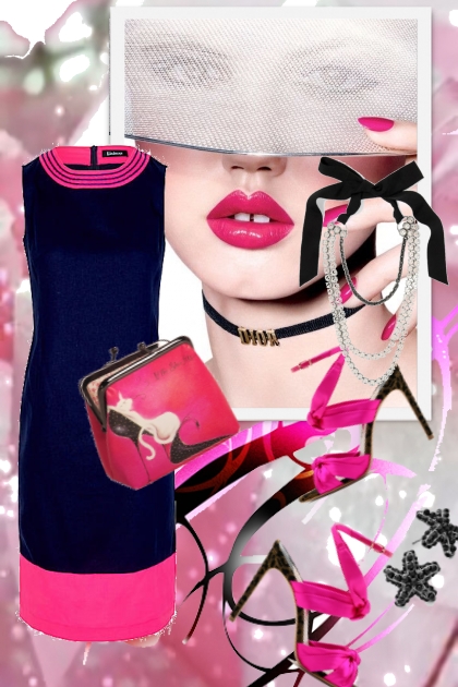 Sort kjole med rosa dekor- Combinazione di moda
