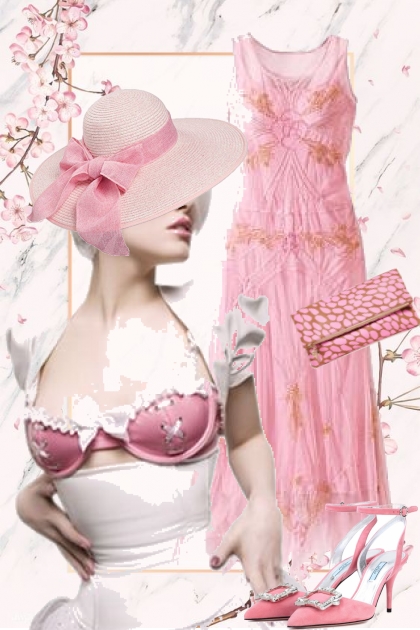 Rosa kjole og hatt- Modna kombinacija