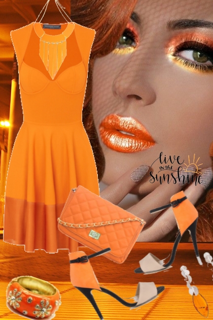 Oransje kjole og oransje/beige sko- Combinaciónde moda