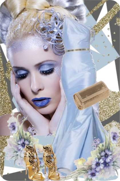 Lys blå kjole og gull tilbehør- Модное сочетание