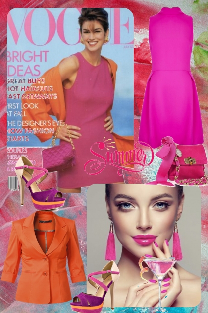 Rosa kjole og oransje jakke- Combinazione di moda