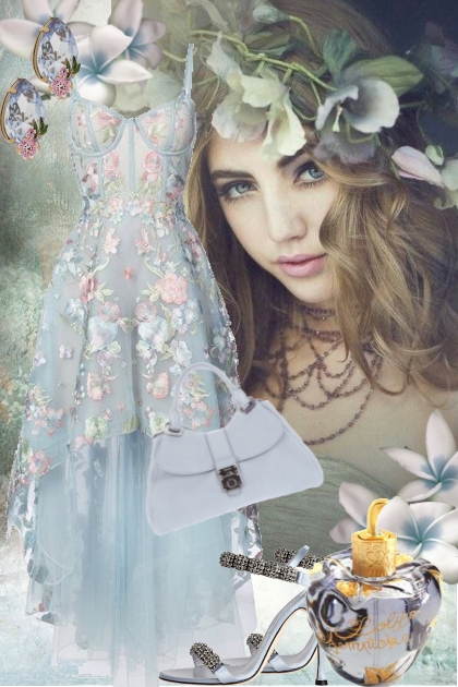 Blå kjole med rosa blomster- Модное сочетание