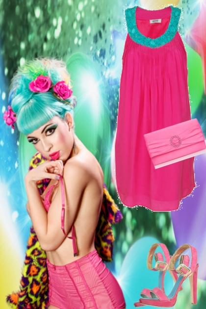 Rosa/turkis kjole- Modna kombinacija
