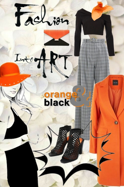 Grå rutet bukse og oransje kåpe- Fashion set