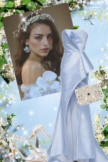 Lys blå sid kjole og hvitt tilbehør- Модное сочетание