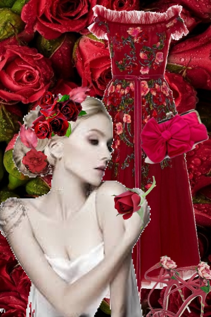 Rød kjole med roser 2