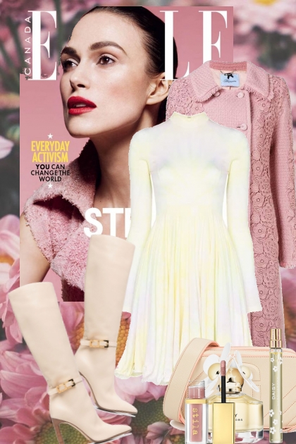 Hvit kjole og rosa kåpe- Modna kombinacija