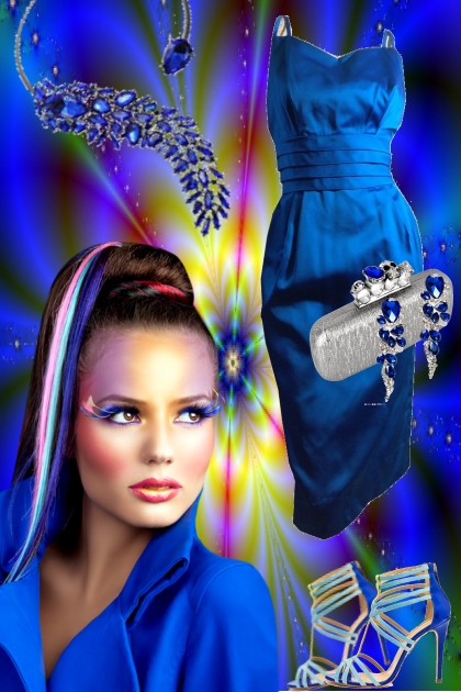 Blå kjole og veske i sølv- Модное сочетание
