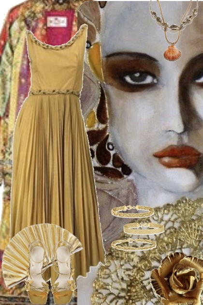 Gull kjole og kåpe- Modna kombinacija