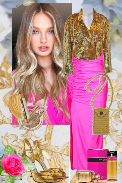 Rosa kjole og gulljakke- Fashion set