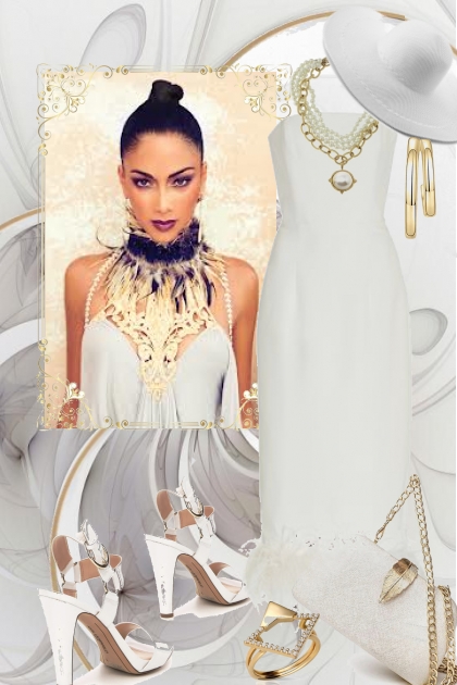 Hvit kjole og gull 2- Modekombination