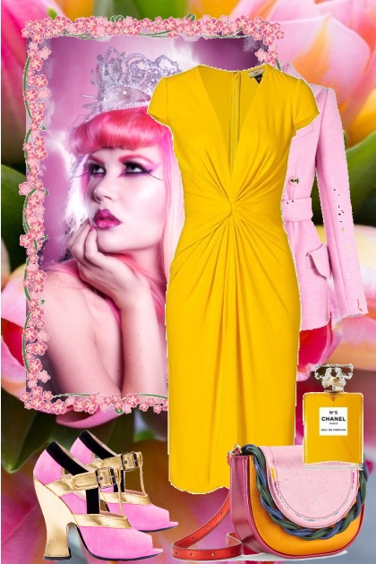 Gul kjole og rosa jakke- Модное сочетание
