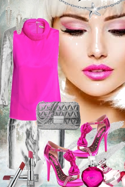 Antrekk i sølv og rosa- combinação de moda