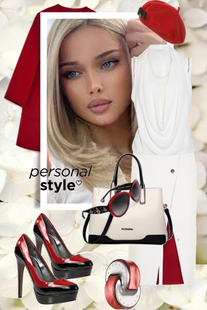 Hvitt og rødt antrekk- Modekombination