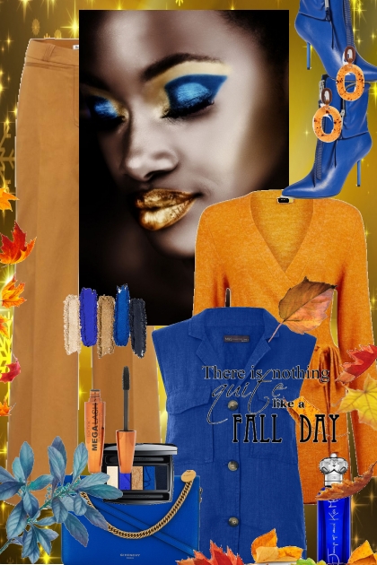 Brun-oransje og blått antrekk- Modekombination