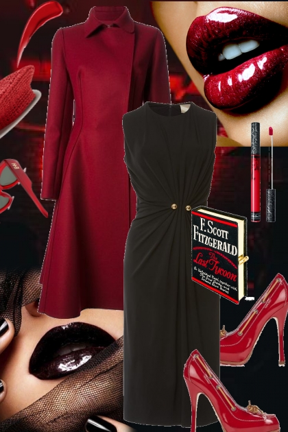 Sort kjole og rød kåpe 2- Modna kombinacija