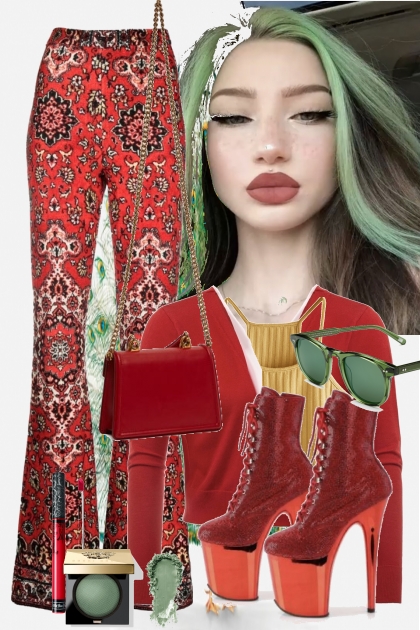 Rød mønstret bukse med topp og jakke- Kreacja
