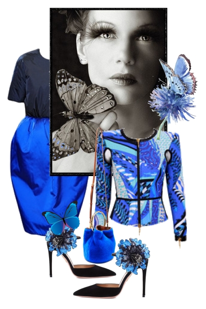 Blå/sort kjole med jakke 22- combinação de moda