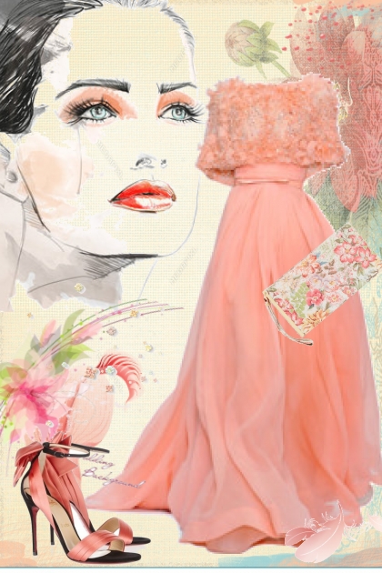 Aprikosfarget kjole 0034- Fashion set
