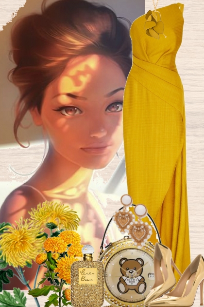 Gul kjole 3096- combinação de moda