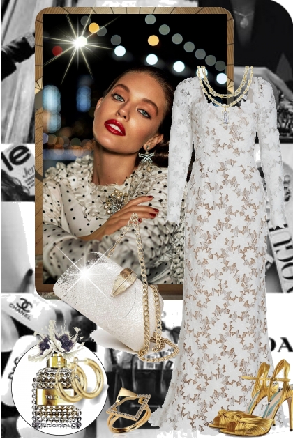 Sid hvit kjole med blonder 667- Combinaciónde moda