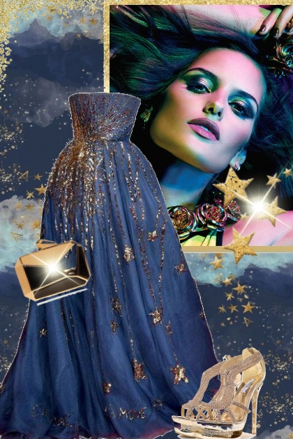 Sid blå kjole med gull 50009- Combinazione di moda