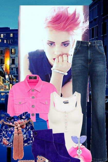 Jeans og rosa jakke 7004- Modna kombinacija