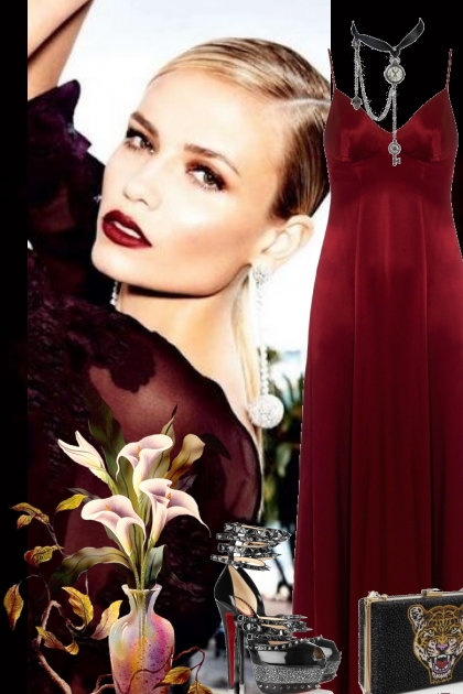 Mørk burgunder kjole 232- Modna kombinacija