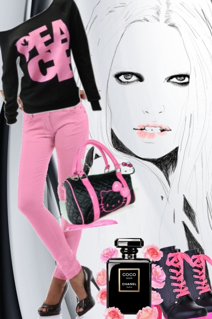 `Rosa bukse og sort-rosa genser 442- Fashion set