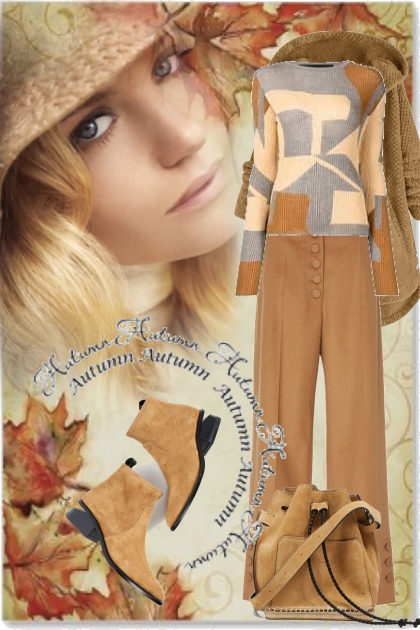 Brun bukse og mønstret genser 2299- Modekombination